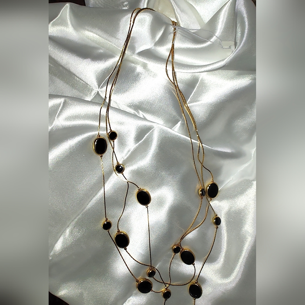 Vintage Avon Elegant Gold Tone and Black Enameled 3 Strand Necklace